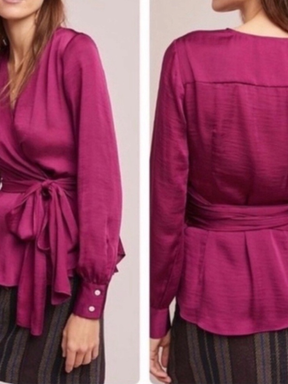 NWT Anthropologie Moulinette Soeurs Brynn Tie Front Blouse Raspberry 8 - Picture 2 of 3